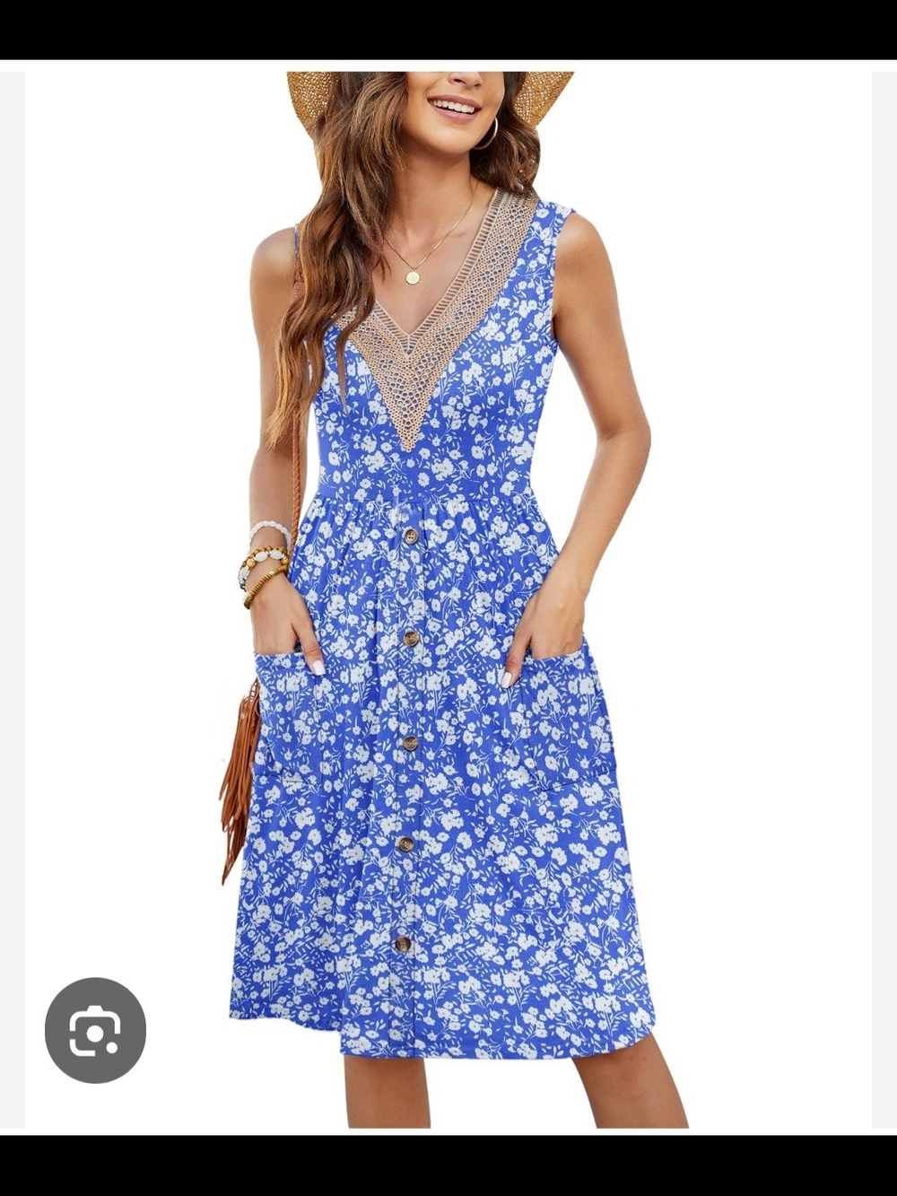 Blue Floral V-Neck Button-Front Sundress